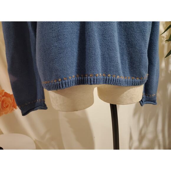 Vtg Christopher & Banks Hand Embroidered Moose Sweater Size XL Cabin Wool Blue - Picture 6 of 12